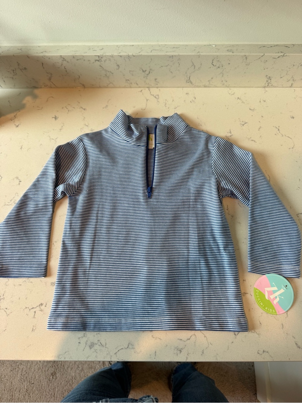 Kids Striped Quarter-Zip Pullover Jacket - Blue